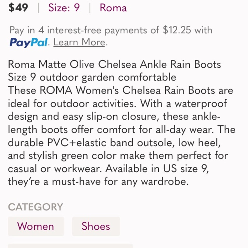 Roma Chelsea Rain Boots Woman size 9 NEW in Box - Picture 11 of 11